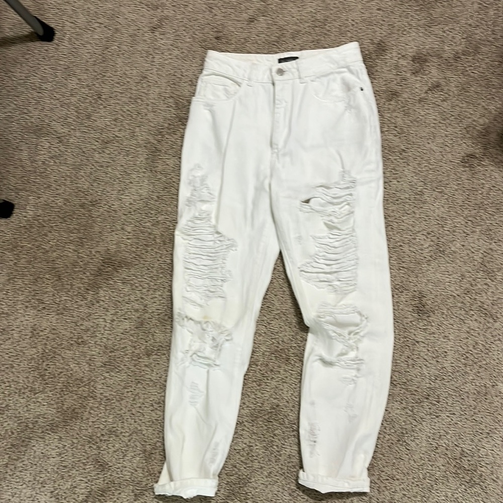 DL1961 distressed white high-waisted jeans